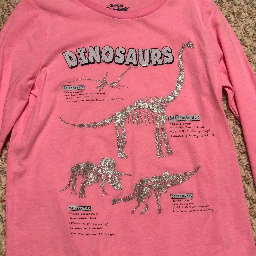 VGUC OshKosh long sleeve tee pink with silver sparkly dinosaurs 🦕